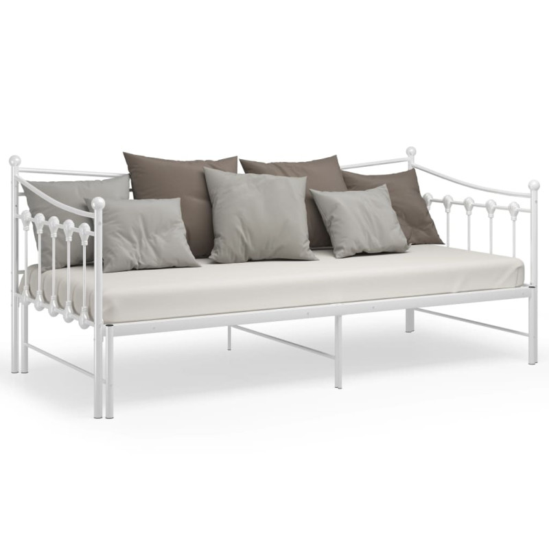 Sofa z wysuwaną ramą łóżka, biała, metalowa, 90x200 cm