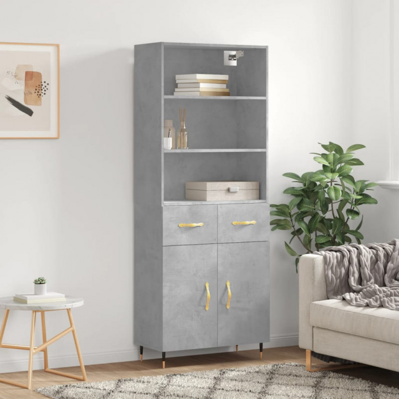 Witrynka, szarość betonu 69,5x34x180 cm materiał drewnopochodny