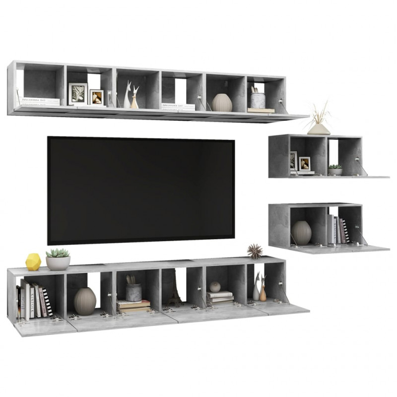 Szafki TV, 8 szt., szarość betonu, materiał drewnopochodny