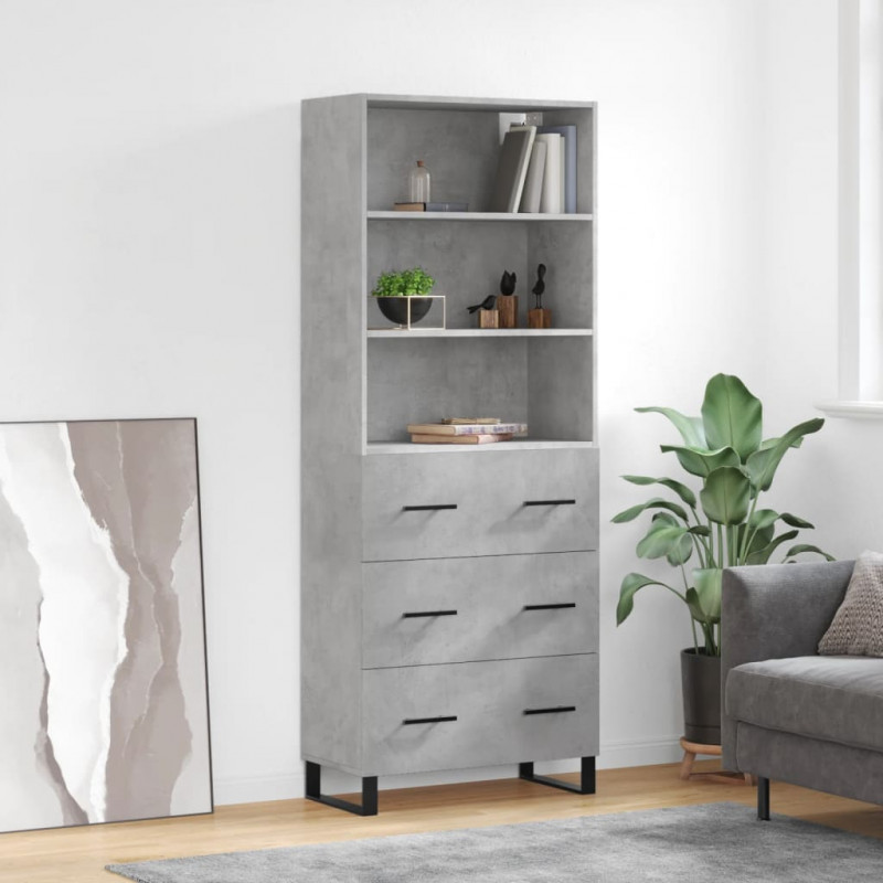 Witrynka, szarość betonu 69,5x34x180 cm materiał drewnopochodny