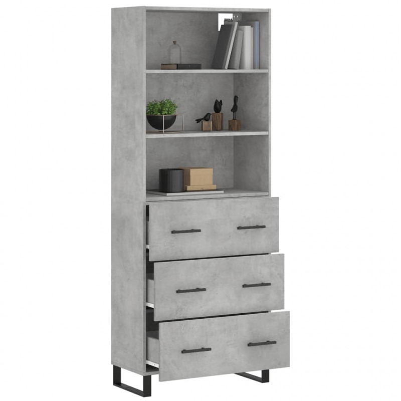 Witrynka, szarość betonu 69,5x34x180 cm materiał drewnopochodny