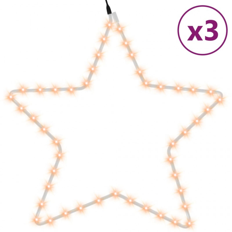 Gwiazdy świąteczne, 48 ciepłych białych LED, 3 szt., 56 cm
