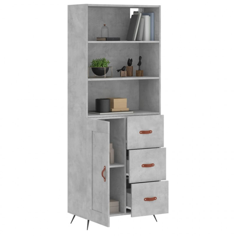 Witrynka, szarość betonu 69,5x34x180 cm materiał drewnopochodny