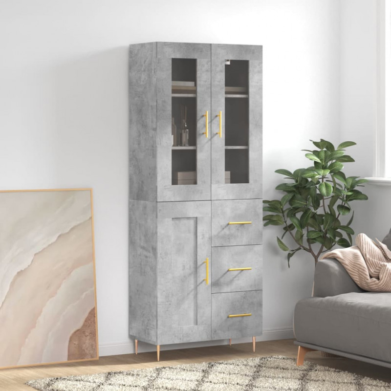 Witrynka, szarość betonu 69,5x34x180 cm materiał drewnopochodny