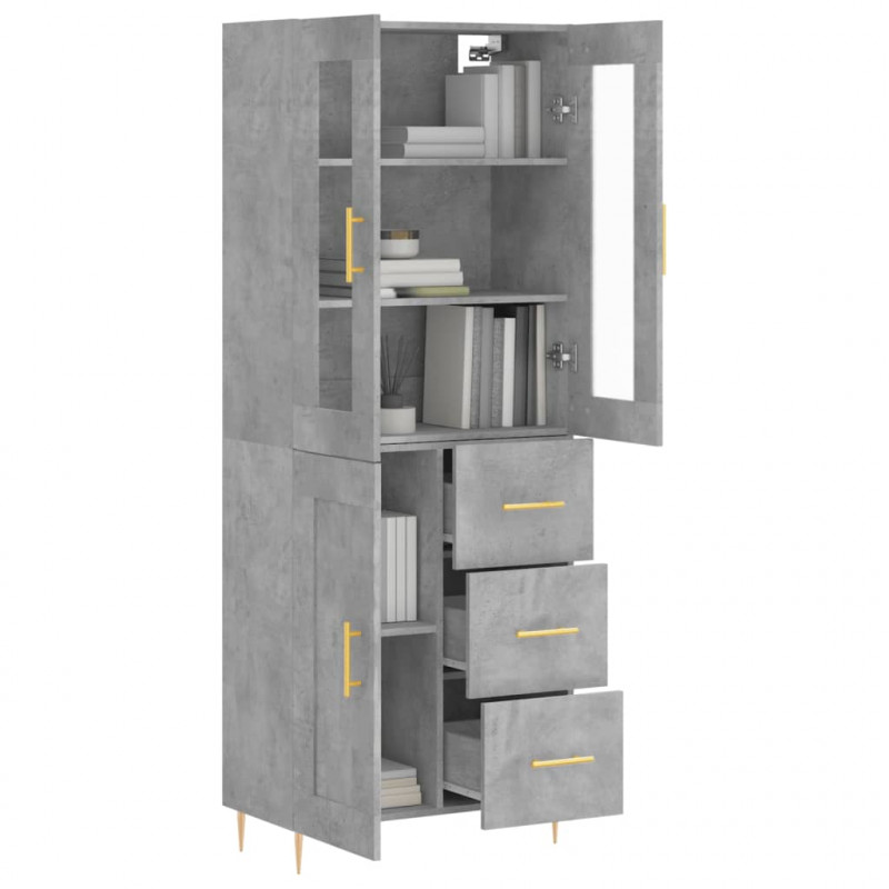 Witrynka, szarość betonu 69,5x34x180 cm materiał drewnopochodny