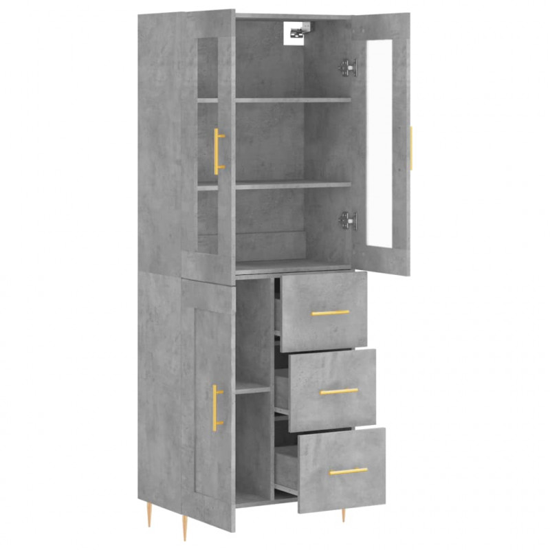 Witrynka, szarość betonu 69,5x34x180 cm materiał drewnopochodny