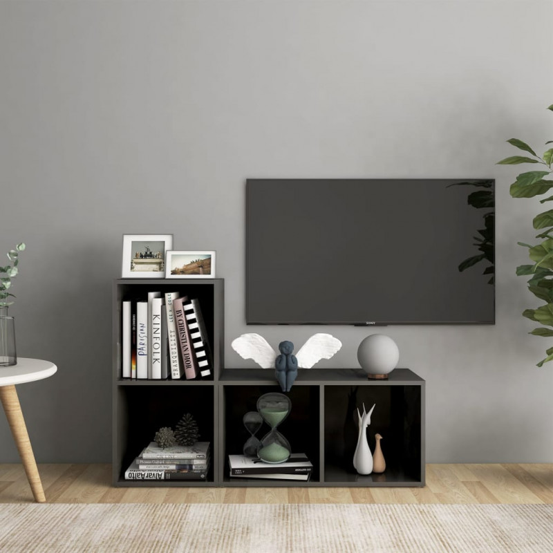 Szafki TV, 2 szt., szare, wysoki połysk, 72x35x36,5 cm, płyta
