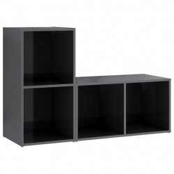 Szafki TV, 2 szt., szare, wysoki połysk, 72x35x36,5 cm, płyta