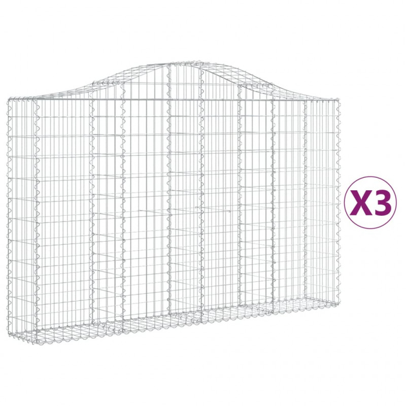Kosze gabionowe, 3 szt, 200x30x120/140 cm, galwanizowane żelazo