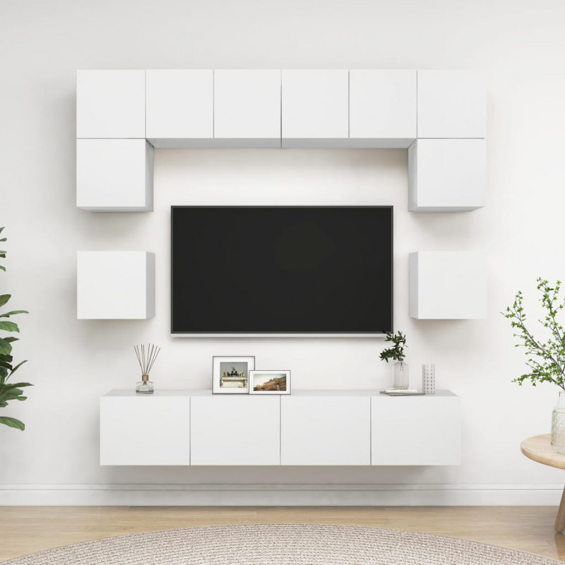 8-cz. zestaw szafek TV, biały, materiał drewnopochodny