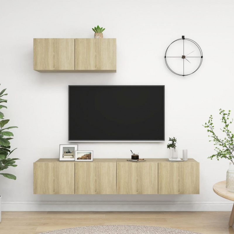 Szafki telewizyjne, 3 szt., dąb sonoma, materiał drewnopochodny