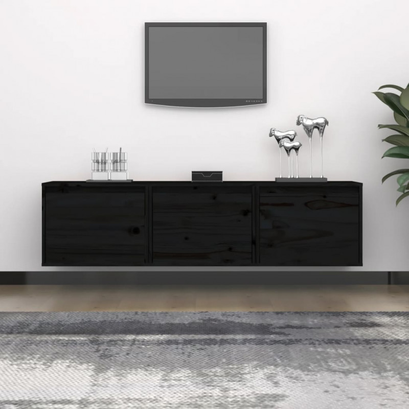Szafki pod TV, 3 szt., czarne, lite drewno sosnowe