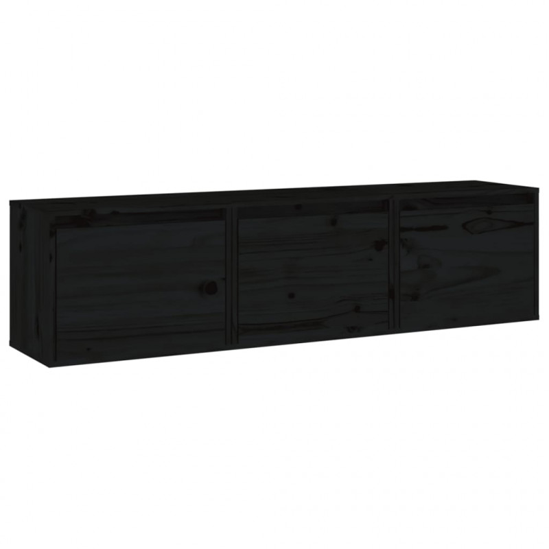 Szafki pod TV, 3 szt., czarne, lite drewno sosnowe