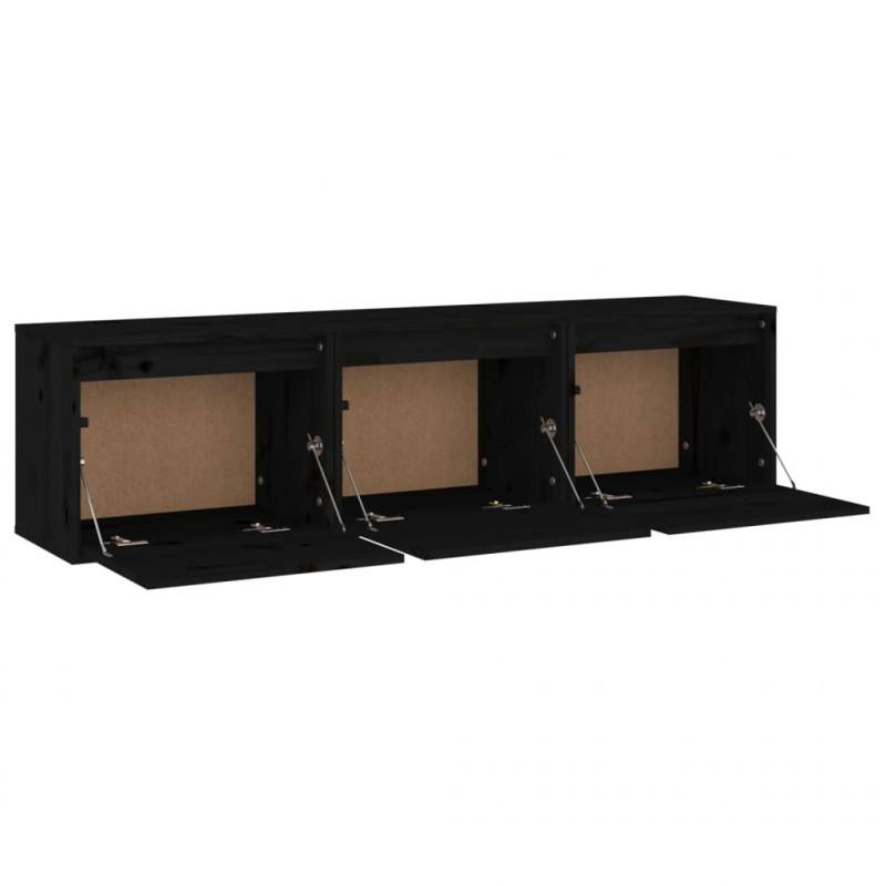 Szafki pod TV, 3 szt., czarne, lite drewno sosnowe