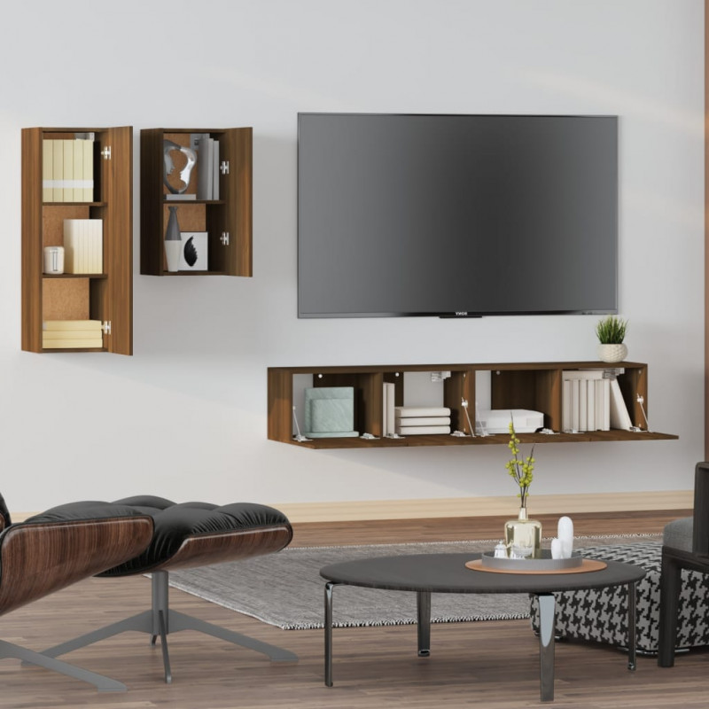 Zestaw 4 szafek TV, brązowy dąb, materiał drewnopochodny