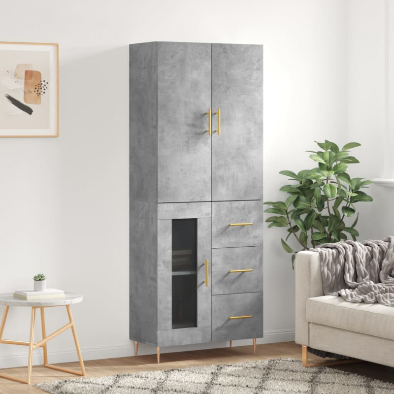 Witrynka, szarość betonu 69,5x34x180 cm materiał drewnopochodny