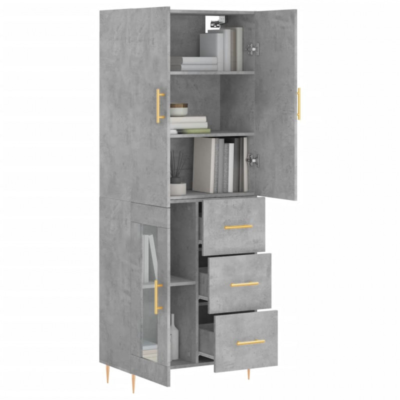 Witrynka, szarość betonu 69,5x34x180 cm materiał drewnopochodny
