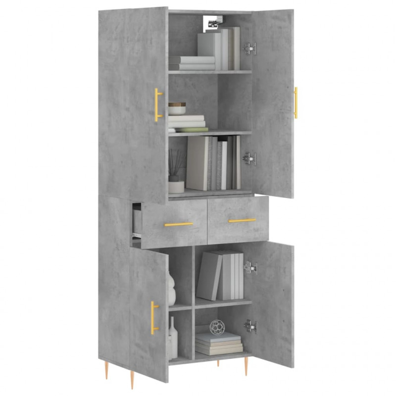 Witrynka, szarość betonu 69,5x34x180 cm materiał drewnopochodny