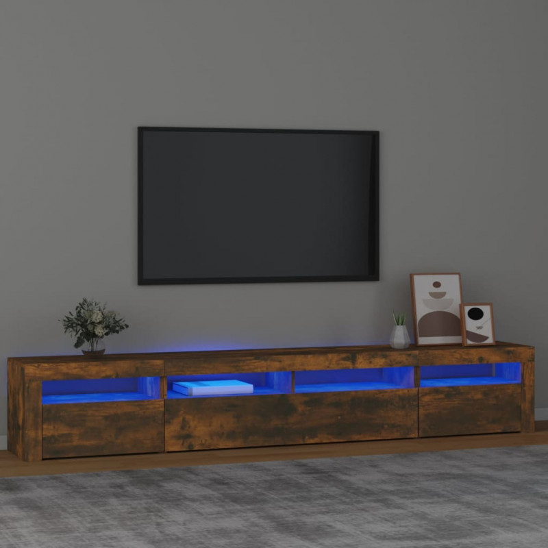 Szafka pod TV z oświetleniem LED, przydymiony dąb, 240x35x40 cm