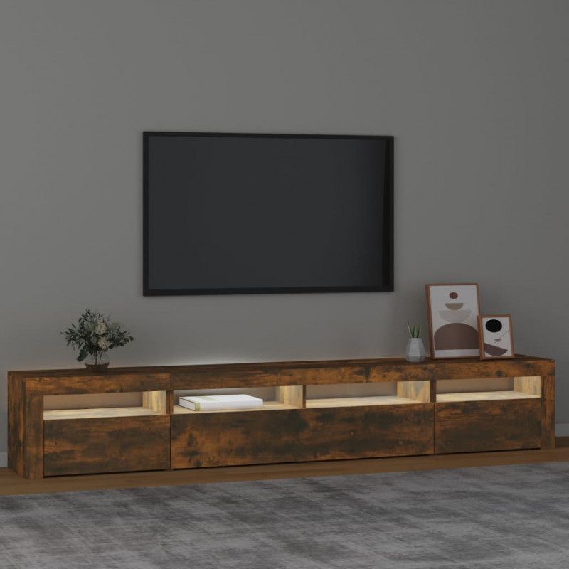 Szafka pod TV z oświetleniem LED, przydymiony dąb, 240x35x40 cm