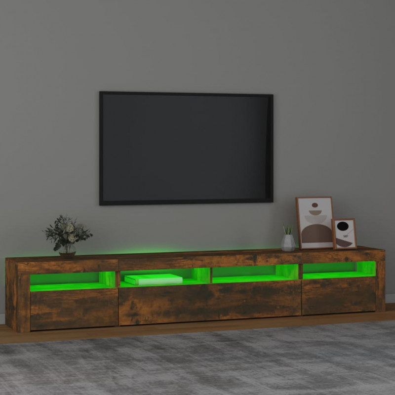 Szafka pod TV z oświetleniem LED, przydymiony dąb, 240x35x40 cm