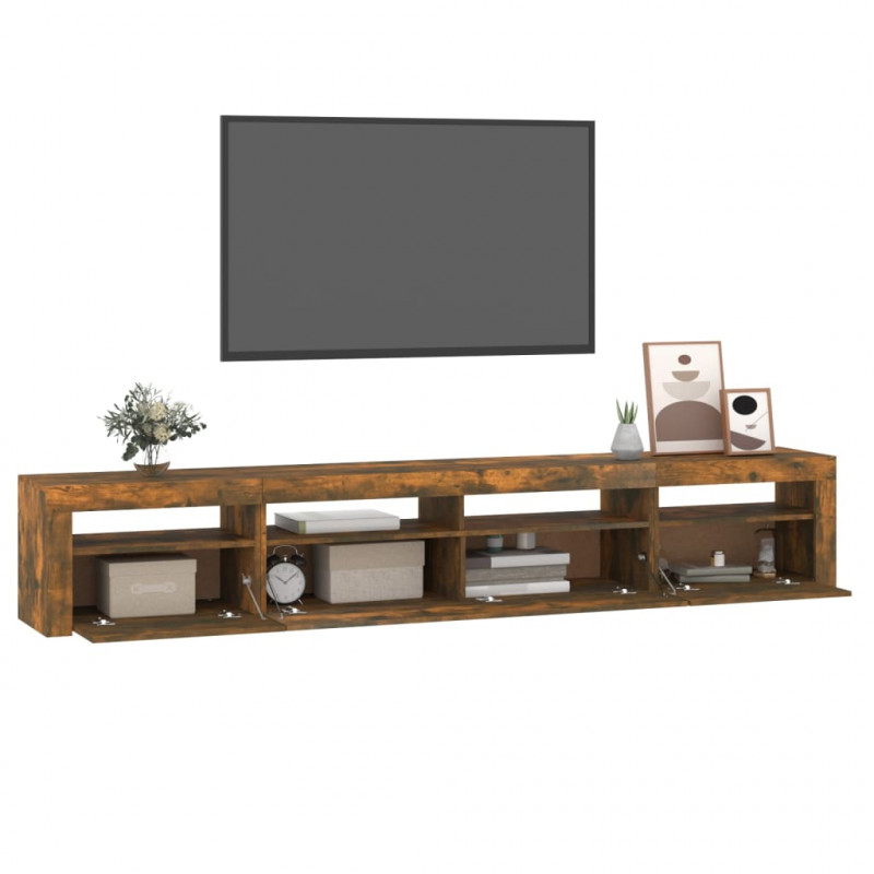 Szafka pod TV z oświetleniem LED, przydymiony dąb, 240x35x40 cm