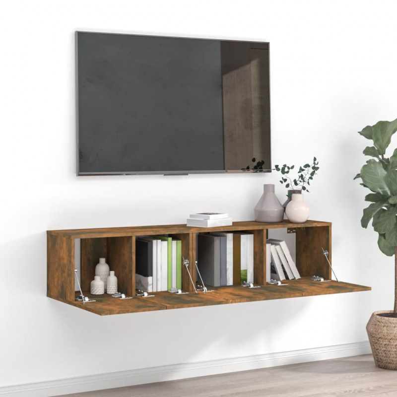 Zestaw 2 szafek pod TV, przydymiony dąb materiał drewnopochodny