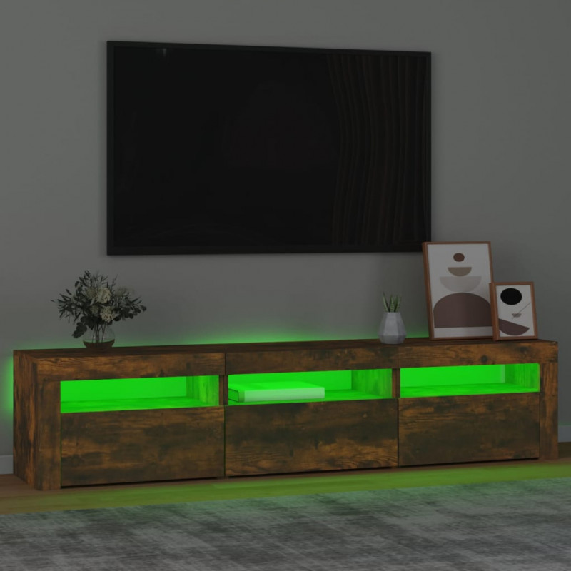 Szafka pod TV z oświetleniem LED, przydymiony dąb, 180x35x40 cm