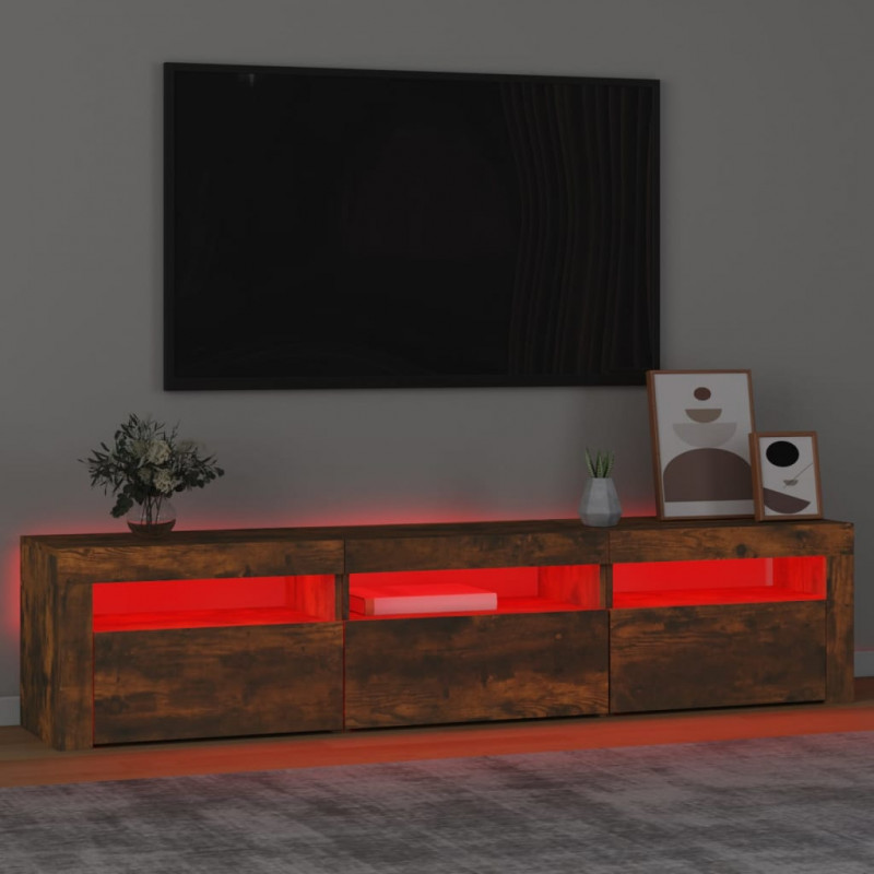 Szafka pod TV z oświetleniem LED, przydymiony dąb, 180x35x40 cm