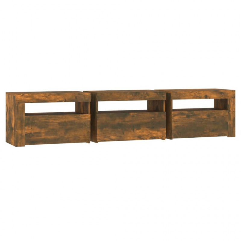 Szafka pod TV z oświetleniem LED, przydymiony dąb, 180x35x40 cm