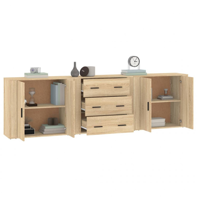 Szafki, 3 szt., dąb sonoma, materiał drewnopochodny