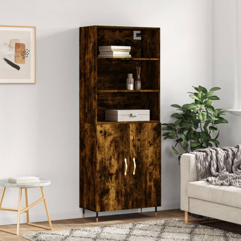 Witrynka przydymiony dąb 69,5x34x180 cm materiał drewnopochodny