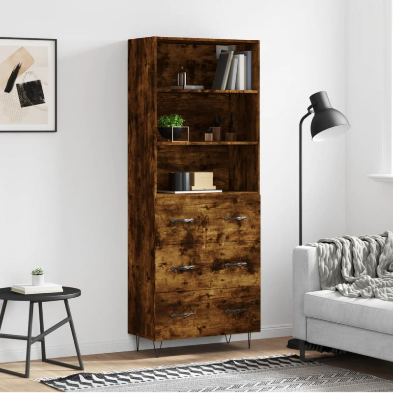 Witrynka przydymiony dąb 69,5x34x180 cm materiał drewnopochodny