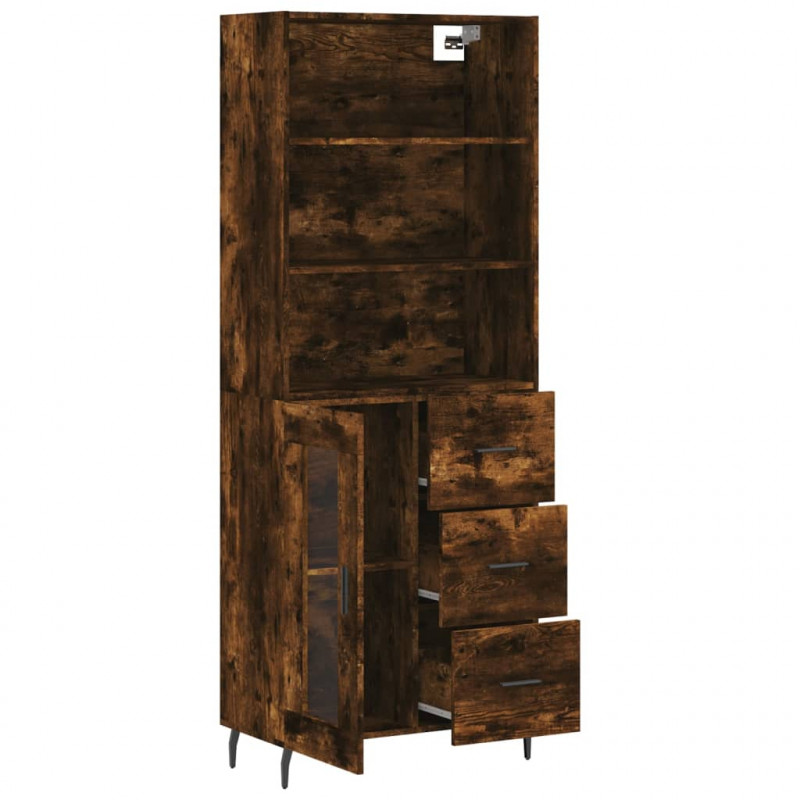 Witrynka przydymiony dąb 69,5x34x180 cm materiał drewnopochodny
