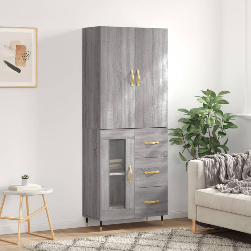 Witrynka szary dąb sonoma 69,5x34x180cm materiał drewnopochodny