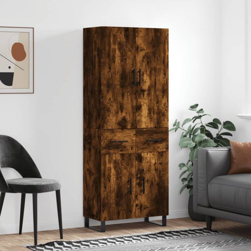 Witrynka przydymiony dąb 69,5x34x180 cm materiał drewnopochodny