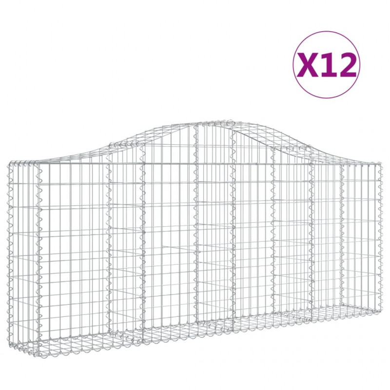 Kosze gabionowe, 12 szt, 200x30x80/100 cm, galwanizowane żelazo