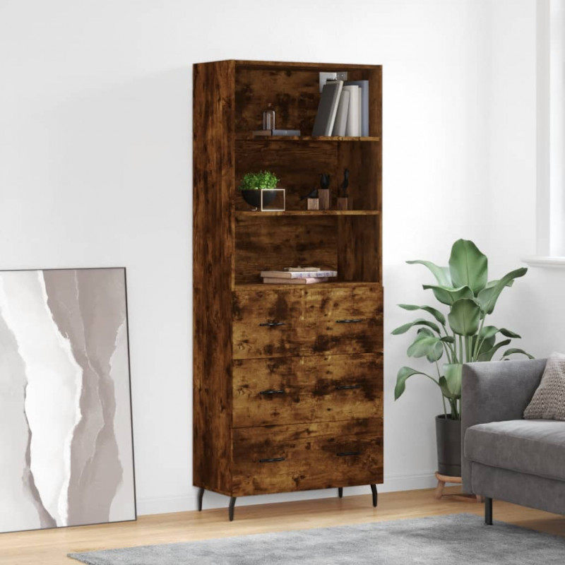Witrynka przydymiony dąb 69,5x34x180 cm materiał drewnopochodny