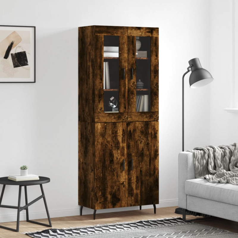 Witrynka przydymiony dąb 69,5x34x180 cm materiał drewnopochodny