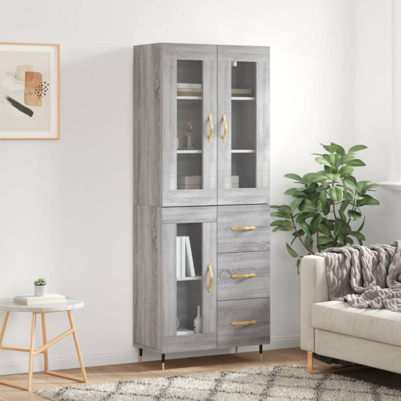 Witrynka szary dąb sonoma 69,5x34x180cm materiał drewnopochodny
