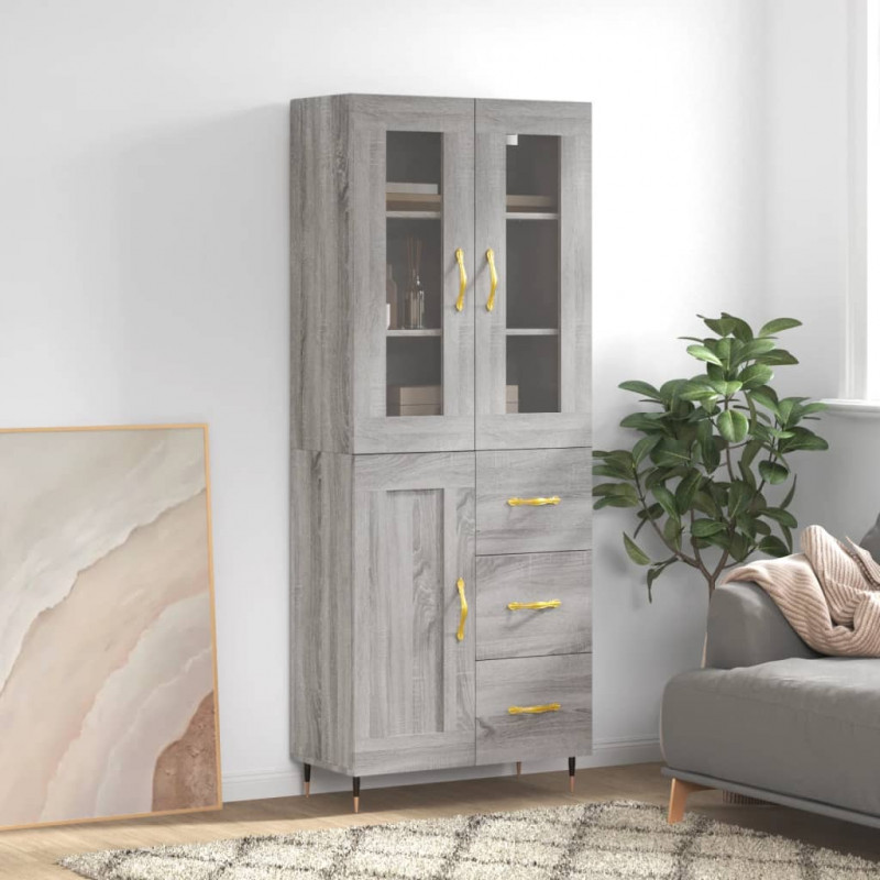Witrynka szary dąb sonoma 69,5x34x180cm materiał drewnopochodny
