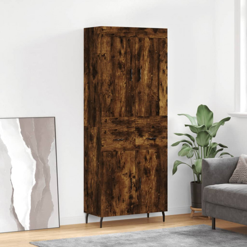 Witrynka przydymiony dąb 69,5x34x180 cm materiał drewnopochodny