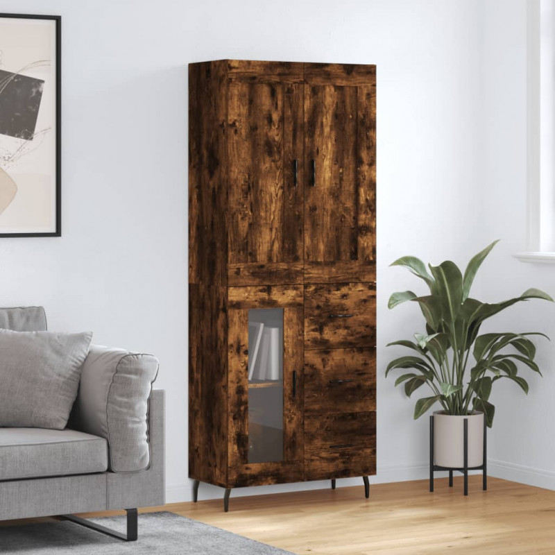 Witrynka przydymiony dąb 69,5x34x180 cm materiał drewnopochodny