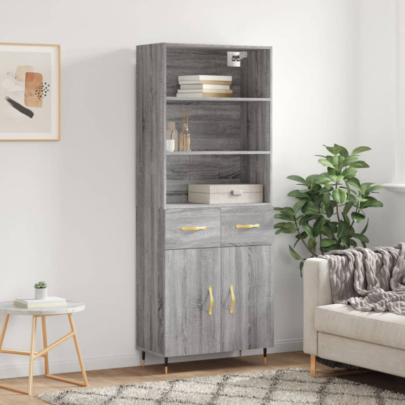 Witrynka szary dąb sonoma 69,5x34x180cm materiał drewnopochodny