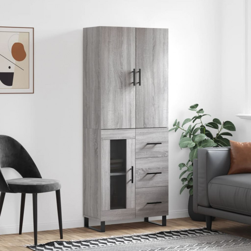 Witrynka szary dąb sonoma 69,5x34x180cm materiał drewnopochodny