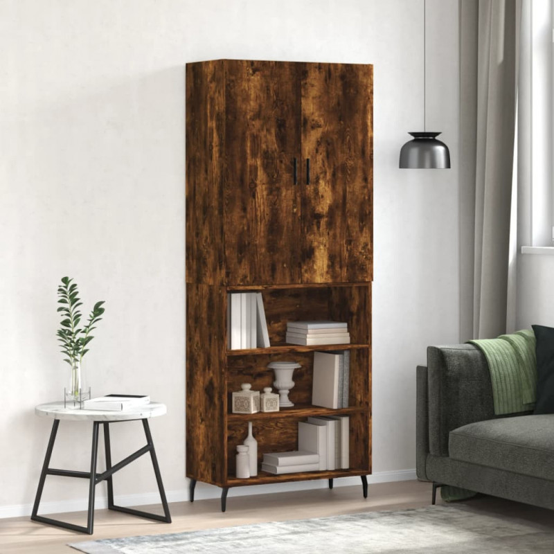 Witrynka przydymiony dąb 69,5x34x180 cm materiał drewnopochodny