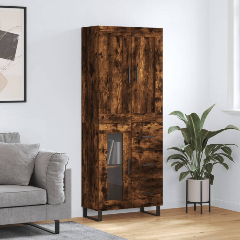 Witrynka przydymiony dąb 69,5x34x180 cm materiał drewnopochodny