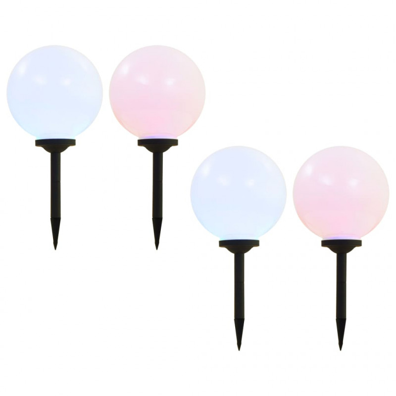 Lampy solarne do ogrodu, 4 szt., LED, kuliste, 30 cm, RGB