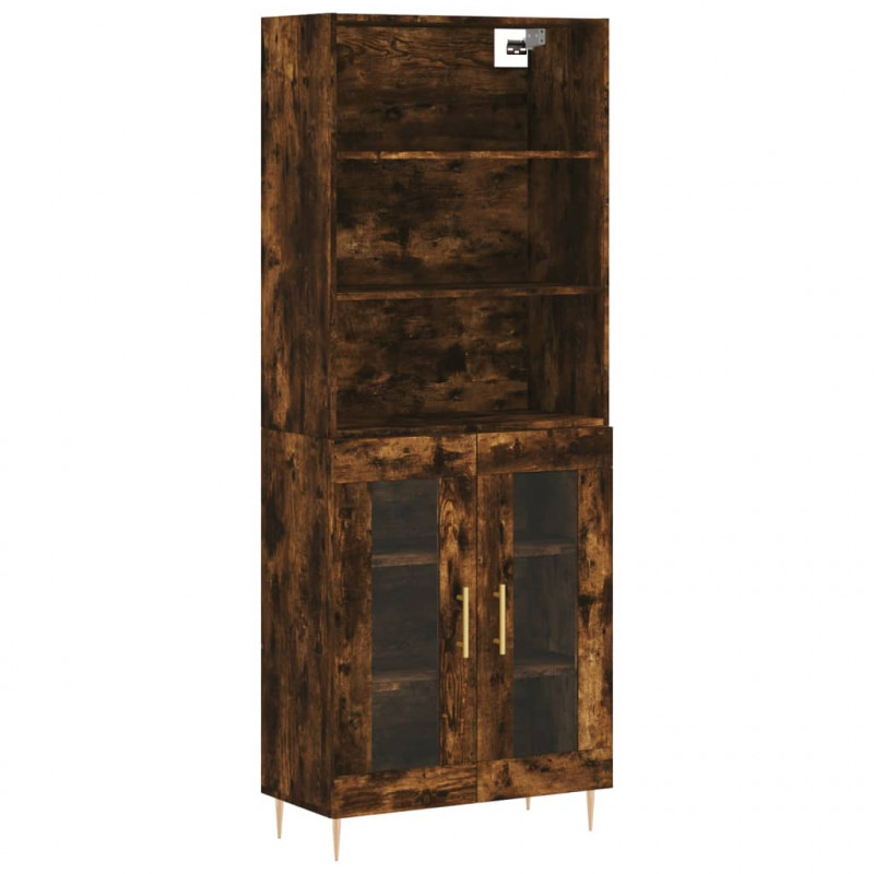 Witrynka przydymiony dąb 69,5x34x180 cm materiał drewnopochodny
