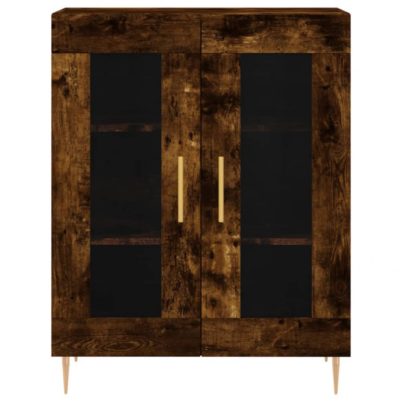 Witrynka przydymiony dąb 69,5x34x180 cm materiał drewnopochodny